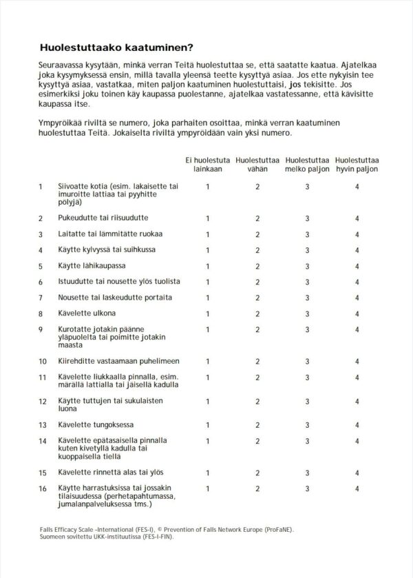 Kaatumisvaaran Arviointilomakkeen K ytt ohjeet UKK instituutti