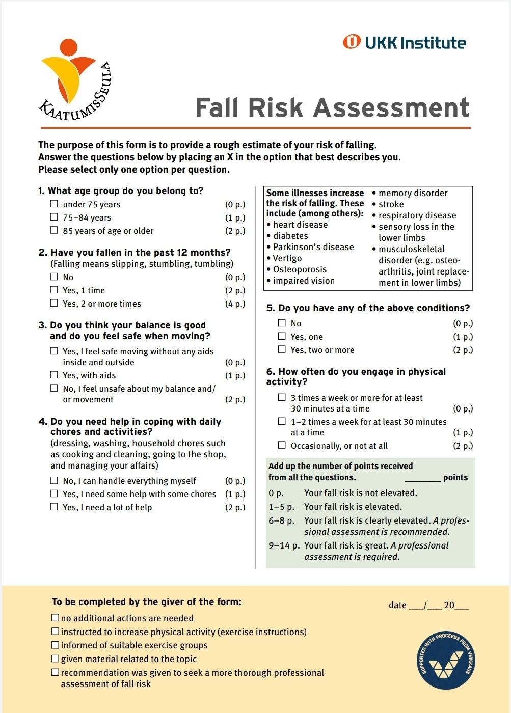 Pediatric Fall Risk Assessment Tool