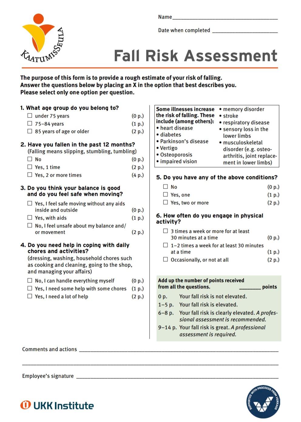 Fall Prevention Risk Assessment