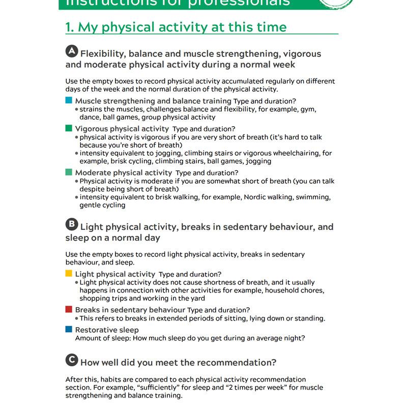 Physical Activity Recommendation Form For Over 65 year olds UKK 