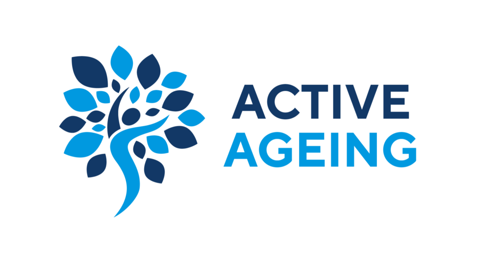 Active Ageing -hankkeen logo valkoisella taustalla.