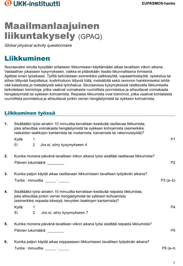 Maailmanlaajuisen liikuntakyselyn kuvituskuva.