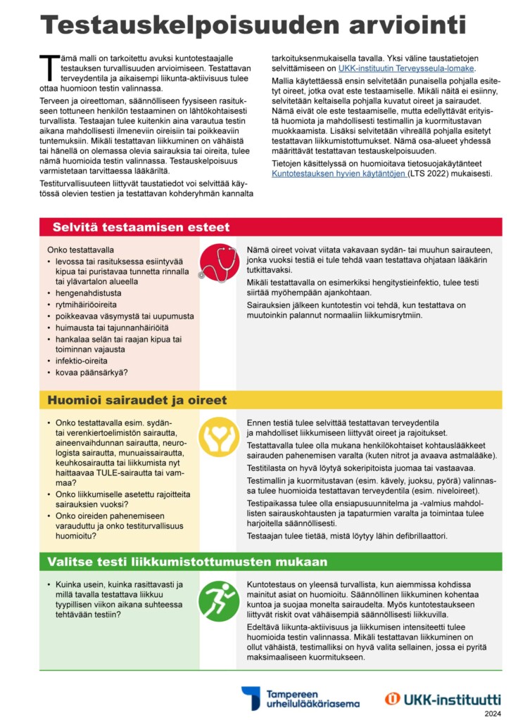 Testauskelpoisuuden arviointimalli. Kuvan sisältämä teksti on purettu verkkosivulle kuvan alapuolelle.